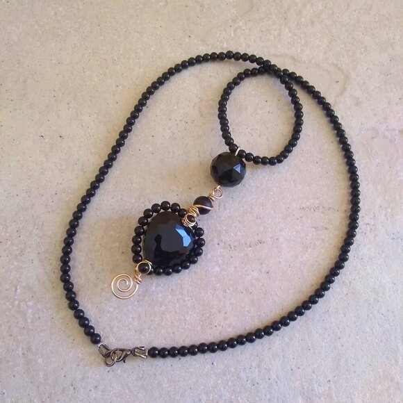 Sexy Black Heart Glam Necklace ~ Wire Wrapped & Beaded! Breaking Hearts 4 Sure! - Picture 4 of 9